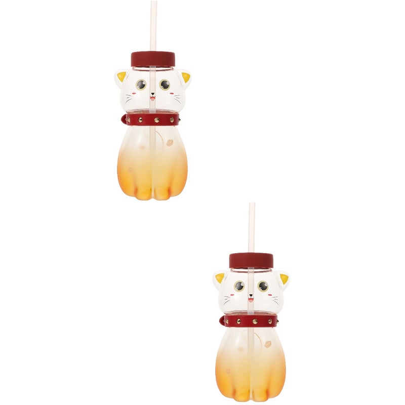 2pcs Kids Cat Bottle To Teach Drinking Novelty Cat Shaped Glass Cup Beverage Bottle With - Image 1