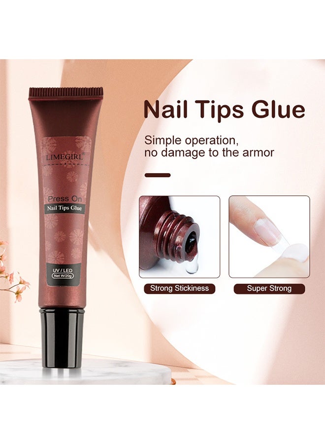 LIMEGIRL Nail Tips Glue, Super Strong Solid Glue Gel For Press On Nails , Acrylic  Nails .UV Light Curing , Long Lasting 20g Tube Design For Easier Application,For Nail Strengthening DIY Nail Art Home Salon Use - Image 1