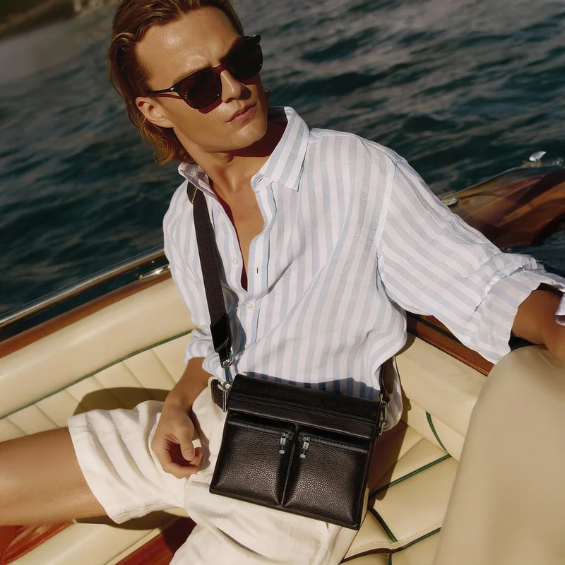 Wax Leather Men Sling - Black
