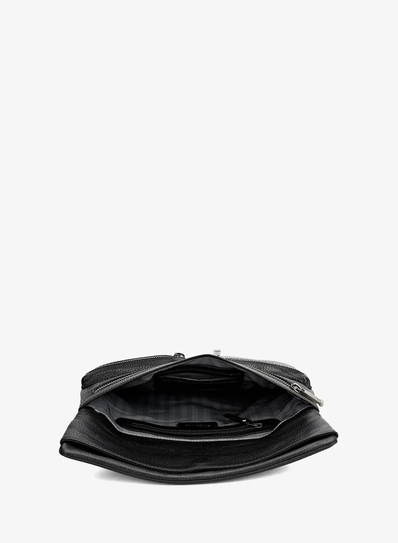 Da Milano black Wax Leather Men Sling - Black for Men | Best Price UAE