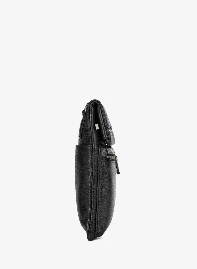 Da Milano black Wax Leather Men Sling - Black for Men | Best Price UAE