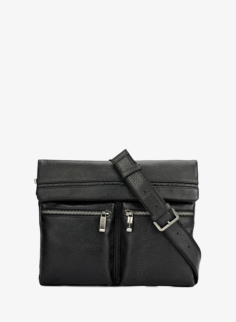 Da Milano black Wax Leather Men Sling - Black for Men | Best Price UAE