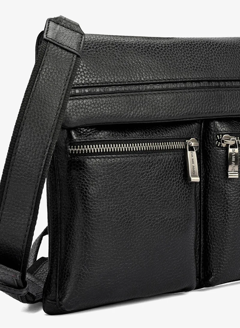 Da Milano black Wax Leather Men Sling - Black for Men | Best Price UAE