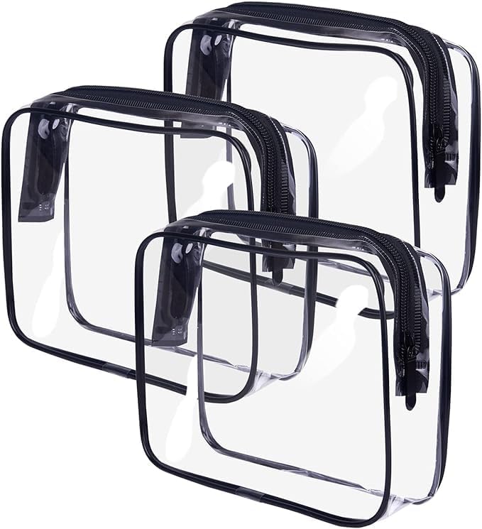BEHAHAI 3Pcs Clear Travel Toiletry Bags TSA Approved Cosmetic Makeup Bag Portable Travel Accessories Airport Airline Compliant Bag for Men and Women Clear - Image 1
