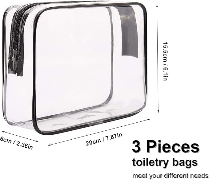 BEHAHAI 3Pcs Clear Travel Toiletry Bags TSA Approved Cosmetic Makeup Bag Portable Travel Accessories Airport Airline Compliant Bag for Men and Women Clear - Image 2