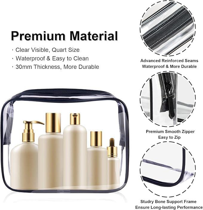 BEHAHAI 3Pcs Clear Travel Toiletry Bags TSA Approved Cosmetic Makeup Bag Portable Travel Accessories Airport Airline Compliant Bag for Men and Women Clear - Image 3
