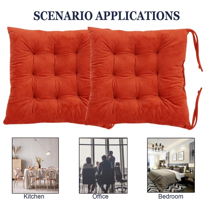 MissSoul 2 Pack Square Seat Cushion Chair Pads for Kitchen Dining Chairs  Soft Comfort Velvet Chair Mat Pillow Cushions with Ties for Office Desk Living Room Tatami 15.5 ""  Orange - Image 4