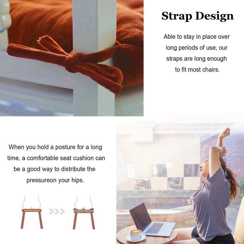 MissSoul 2 Pack Square Seat Cushion Chair Pads for Kitchen Dining Chairs  Soft Comfort Velvet Chair Mat Pillow Cushions with Ties for Office Desk Living Room Tatami 15.5 ""  Orange - Image 3