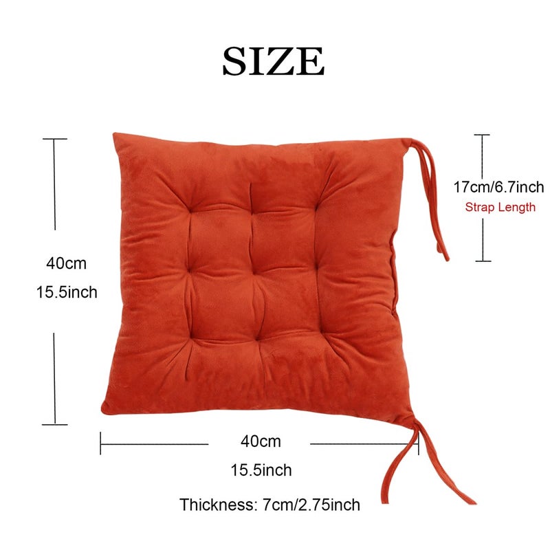 MissSoul 2 Pack Square Seat Cushion Chair Pads for Kitchen Dining Chairs  Soft Comfort Velvet Chair Mat Pillow Cushions with Ties for Office Desk Living Room Tatami 15.5 ""  Orange - Image 1