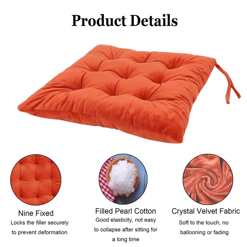 MissSoul 2 Pack Square Seat Cushion Chair Pads for Kitchen Dining Chairs  Soft Comfort Velvet Chair Mat Pillow Cushions with Ties for Office Desk Living Room Tatami 15.5 ""  Orange - Image 2