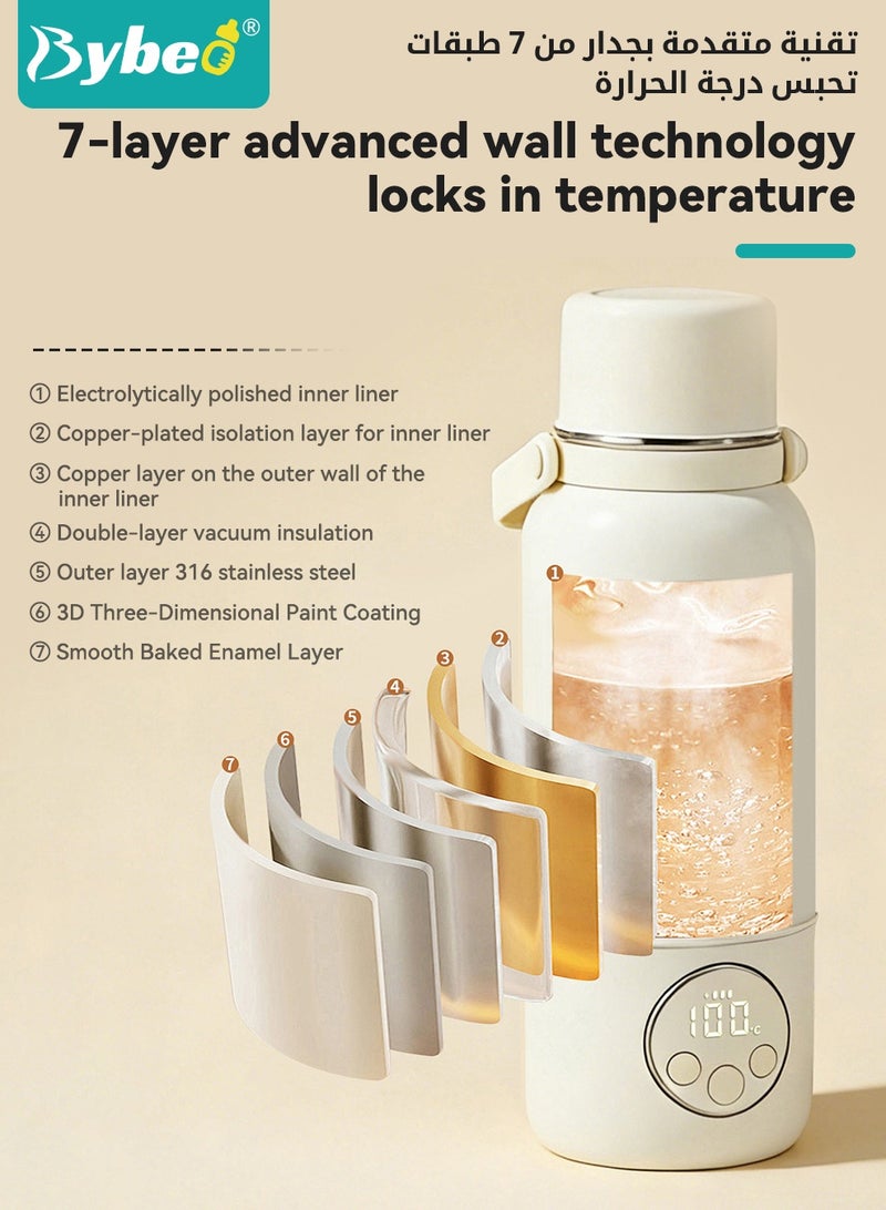 Bybeo Portable Milk Warmer for Travel, Multifunctional Baby Bottle Warmer, 500ML Stainless Steel Vacuum-Insulated Mug with Handle, Adjustable Breastmilk and Formula Warmer with Fast Heating ＆ 37°C to 100°C Temperature Control, 12000mAh Battery - Image 4