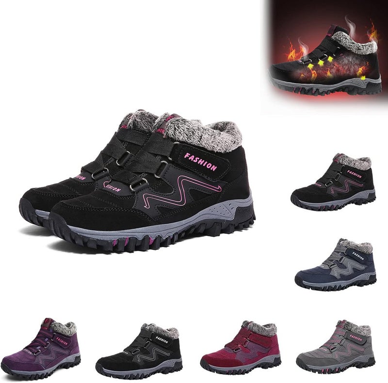 woobles Fleekcomfy Snowy Villi Leather Ankle Boots, Women Men Winter Thermal Velcro High Top Outdoor Walking Shoes, Non-Slip Lightweight Trekking Hiking Sneakers - Image 1