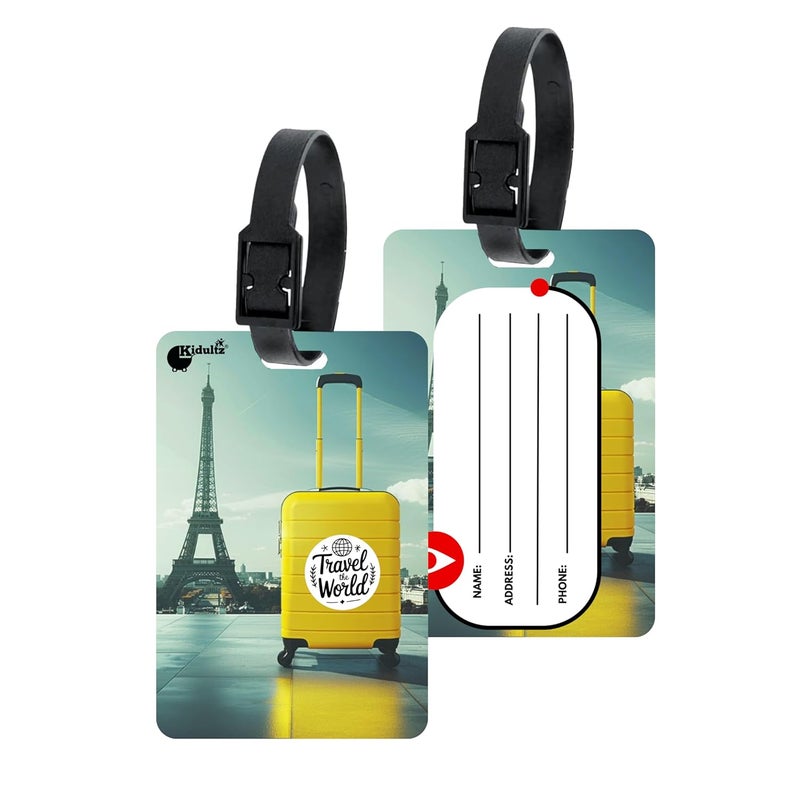 (Set of 10) Synthetic Luggage Tags with Black Strap Loop | Durable, Waterproof, Anti-Break Travel ID Tags for Suitcases, Backpacks, School & Office Bags (Model No.37)