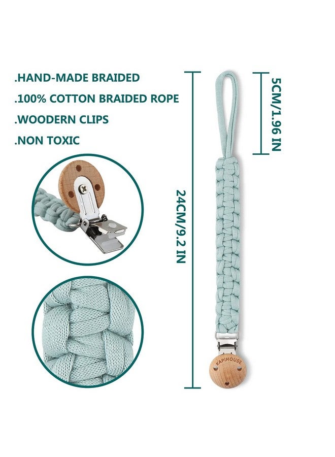 Kapihouse Pacifier Clip for boy 9.2 Inch Pacifier Leashes woodern Clips Teething Toy with Handmade Braided Cotton Modern Unisex Baby Shower Birthdays Christmas Set (3 Pack Boys) - Image 1