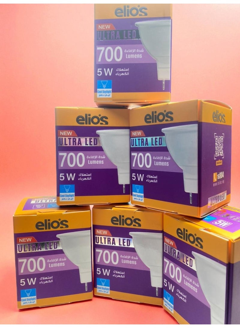 إليوس 5 مصابيح LED، فائقة الإضاءة، 700 لومن، ضوء أبيض غير لامع + مصباح واحد مجاني