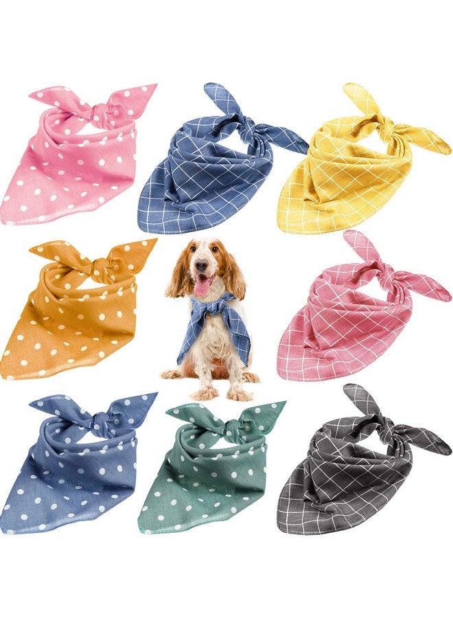 Satinior SATINIOR 8 Pieces Dog Bandanas Plaid Dots Spring Dog Bandana Triangle Scarf Soft Washable Adjustable Pet Bib Accessories for Small Medium Large Cats Pets - Image 1