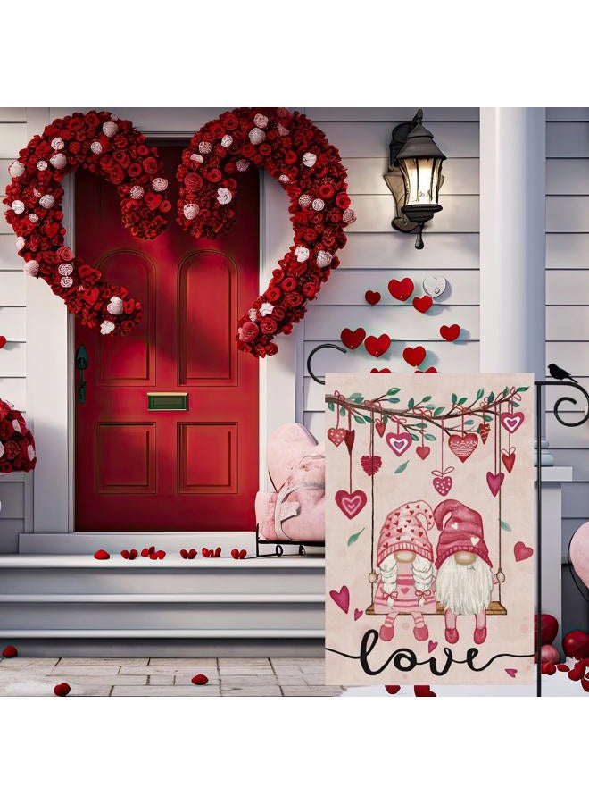 ZAEW Valentines Day Romantic Swing Gnome Love Hearts Garden Flag Yard Flag 12x18 Inch Double Sided Small Mini Yard Outdoor Outside Holiday Decoration - Image 4