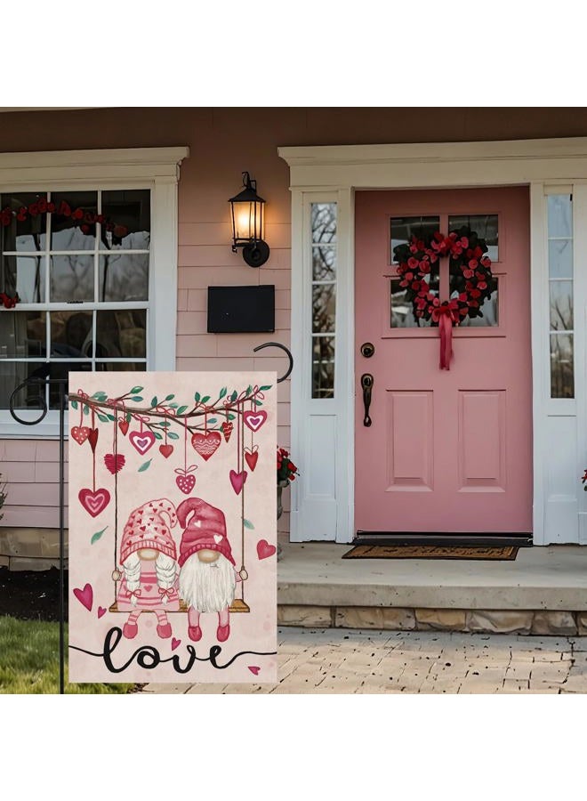 ZAEW Valentines Day Romantic Swing Gnome Love Hearts Garden Flag Yard Flag 12x18 Inch Double Sided Small Mini Yard Outdoor Outside Holiday Decoration - Image 5