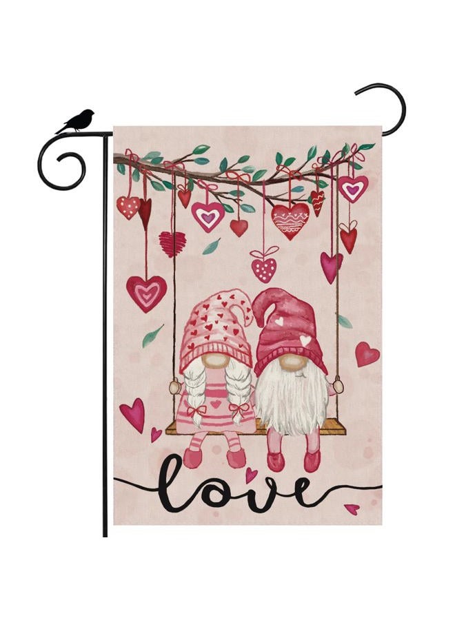 ZAEW Valentines Day Romantic Swing Gnome Love Hearts Garden Flag Yard Flag 12x18 Inch Double Sided Small Mini Yard Outdoor Outside Holiday Decoration - Image 1