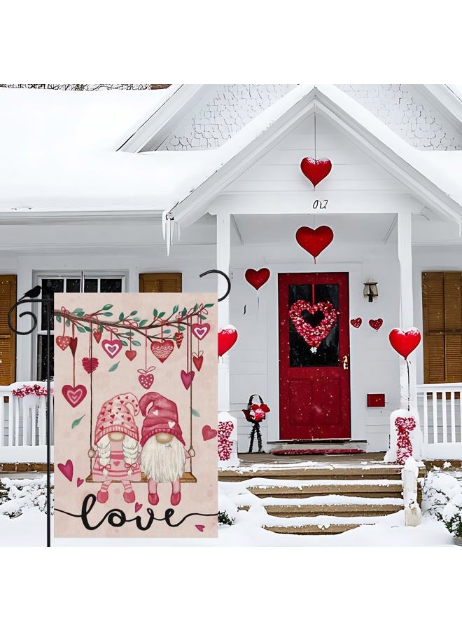 ZAEW Valentines Day Romantic Swing Gnome Love Hearts Garden Flag Yard Flag 12x18 Inch Double Sided Small Mini Yard Outdoor Outside Holiday Decoration - Image 2