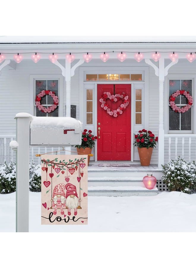 ZAEW Valentines Day Romantic Swing Gnome Love Hearts Garden Flag Yard Flag 12x18 Inch Double Sided Small Mini Yard Outdoor Outside Holiday Decoration - Image 3