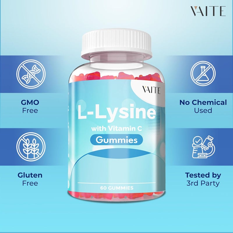 VAITE LLysine 800mg Gummies with Vitamin C  Supports Skin Lip Vegan Gluten Free 60 Chewable Lysine for Adults Vitamins Tissue Health  Immune System Amino Acid  Complex Supplements NonGMO - Image 2