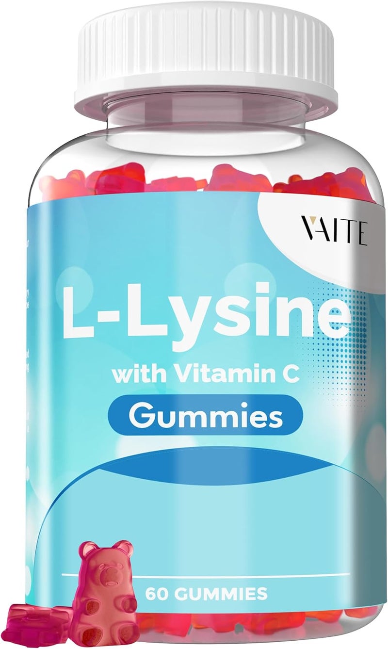 VAITE LLysine 800mg Gummies with Vitamin C  Supports Skin Lip Vegan Gluten Free 60 Chewable Lysine for Adults Vitamins Tissue Health  Immune System Amino Acid  Complex Supplements NonGMO - Image 1