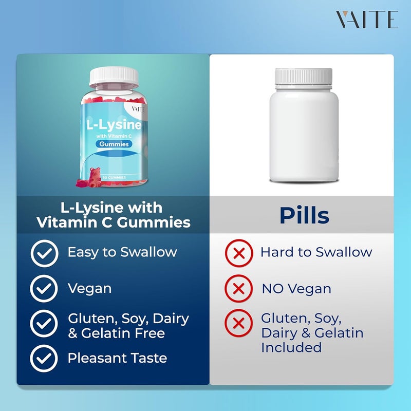 VAITE LLysine 800mg Gummies with Vitamin C  Supports Skin Lip Vegan Gluten Free 60 Chewable Lysine for Adults Vitamins Tissue Health  Immune System Amino Acid  Complex Supplements NonGMO - Image 5