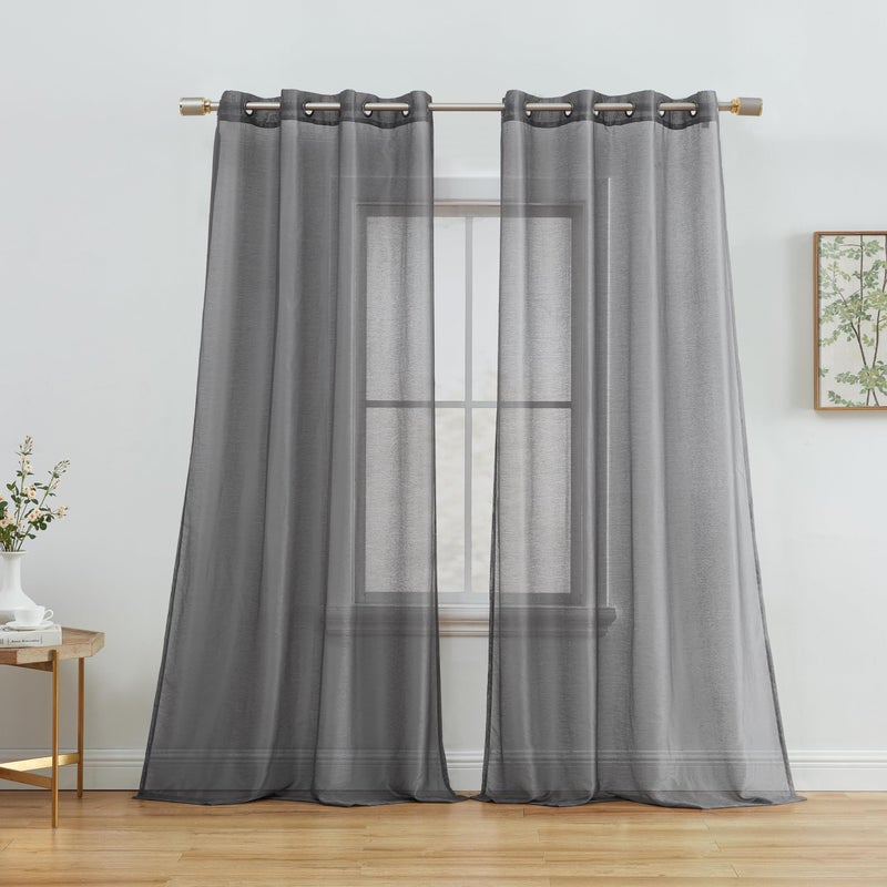 HLC.ME HLCME 2 Piece Semi Sheer Voile Window Curtain Drapes Grommet Panels for Bedroom Living Room  Kids Room 54 W x 95 L Charcoal Grey - Image 1