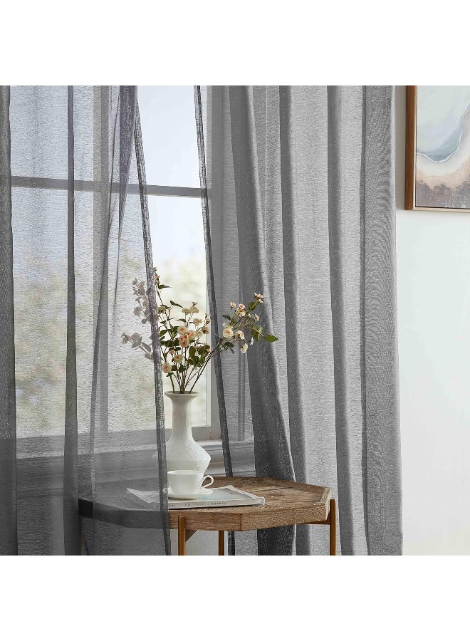 HLC.ME HLCME 2 Piece Semi Sheer Voile Window Curtain Drapes Grommet Panels for Bedroom Living Room  Kids Room 54 W x 95 L Charcoal Grey - Image 2