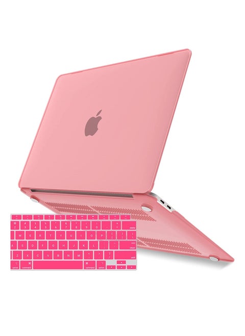 New MacBook Air 13 inch Case 2022 2021 2020 M1 A2337 A2179 A1932 Plastic Hard Shell Case with Keyboard Cover for Mac Retina Display with Touch ID Pink