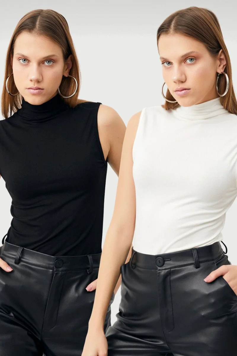 Bipantolon BIPANTOLON Women's 2-Pack Sleeveless Half Turtleneck Bodysuits