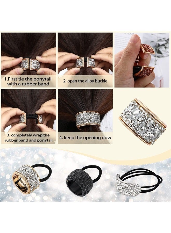 Canlierr 8 Pieces Rhinestone Hair Ponytail Holder Glitter Ponytail Accessories Large Pony Tail Holders Gothic Punk Elastic Hair Tie Band Plastic Metal Ponytail Holder Cuffs for Women Girls, Mixed Colors - Image 3