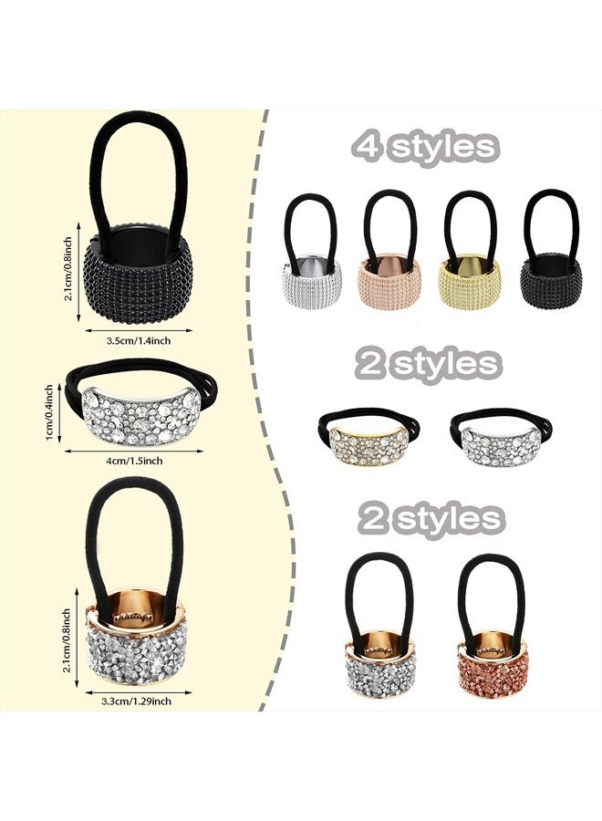 Canlierr 8 Pieces Rhinestone Hair Ponytail Holder Glitter Ponytail Accessories Large Pony Tail Holders Gothic Punk Elastic Hair Tie Band Plastic Metal Ponytail Holder Cuffs for Women Girls, Mixed Colors - Image 2