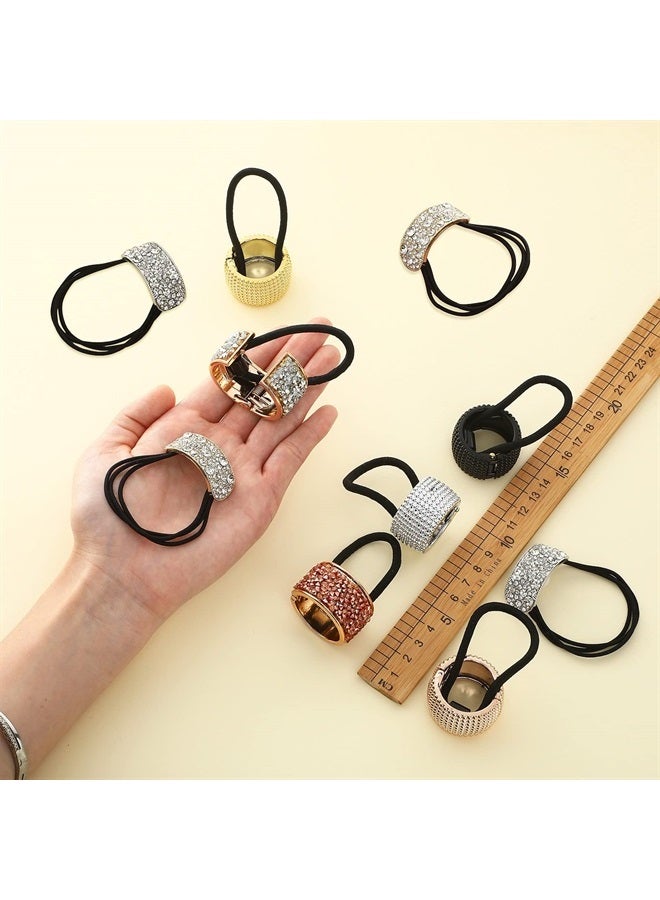 Canlierr 8 Pieces Rhinestone Hair Ponytail Holder Glitter Ponytail Accessories Large Pony Tail Holders Gothic Punk Elastic Hair Tie Band Plastic Metal Ponytail Holder Cuffs for Women Girls, Mixed Colors - Image 4