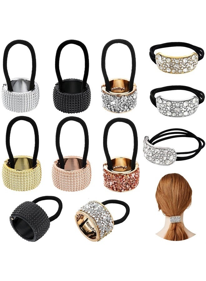 Canlierr 8 Pieces Rhinestone Hair Ponytail Holder Glitter Ponytail Accessories Large Pony Tail Holders Gothic Punk Elastic Hair Tie Band Plastic Metal Ponytail Holder Cuffs for Women Girls, Mixed Colors - Image 1