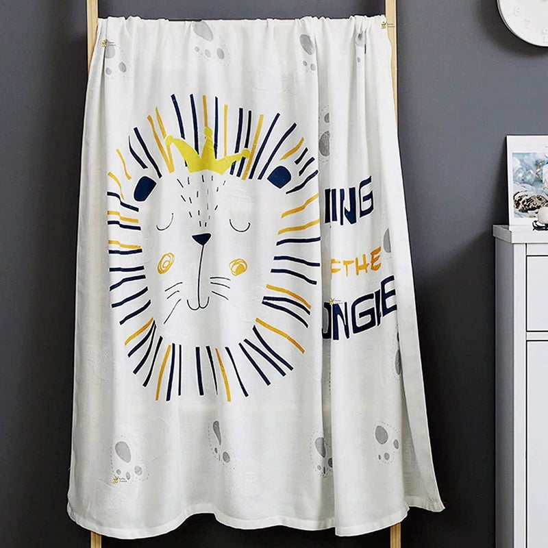 BABY STATION Bamboo Cotton Muslin Swaddle Wrapper Blanket for Babies / 2-Layer All Season Ultra Soft Breathable Hypoallergenic Anti-Bacterial Shawl - White - 43x43 Inch - Pack of 1 (Prints May Vary) - Image 1