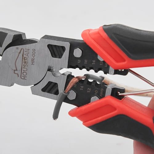 HOUSERAN Linemans Pliers, HOUSERAN Combination Pliers with Wire Stripper and Crimper, 8.3 Inch Lineman Plier, Spring Loaded with Safety Lock, 5-in-1 Linesman Pliers for Cutting, Crimping, Stripping - Image 5