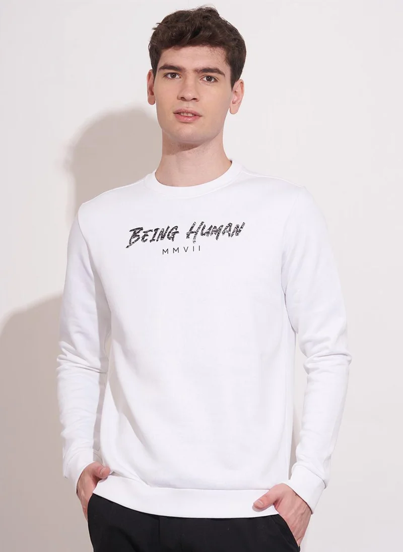 Being Human Men Alphanumeric Printed Cotton Round Neck Long Sleeves Pullover Sweatshirt