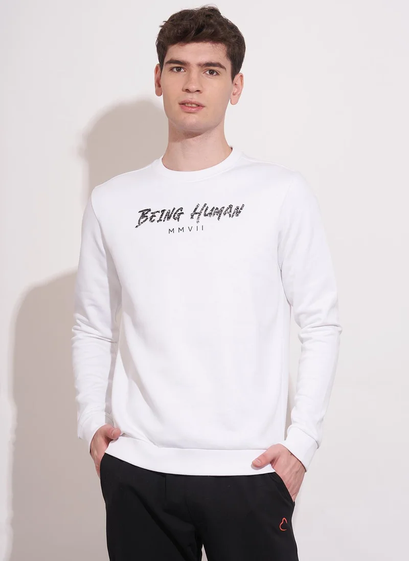 Being Human Men Alphanumeric Printed Cotton Round Neck Long Sleeves Pullover Sweatshirt