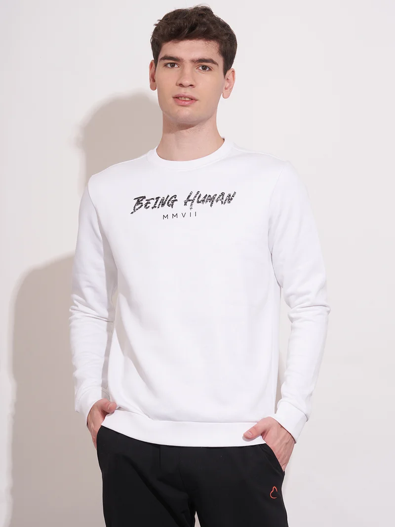 Being Human Men Alphanumeric Printed Cotton Round Neck Long Sleeves Pullover Sweatshirt
