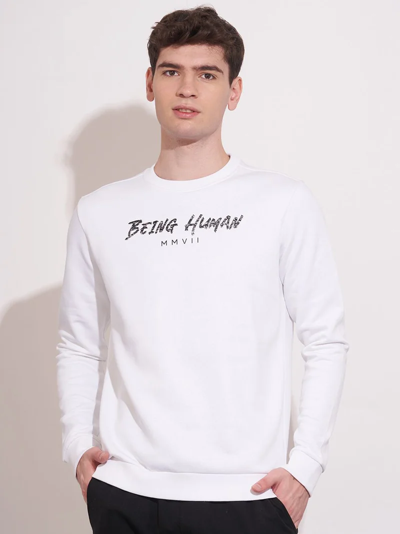 Being Human Men Alphanumeric Printed Cotton Round Neck Long Sleeves Pullover Sweatshirt