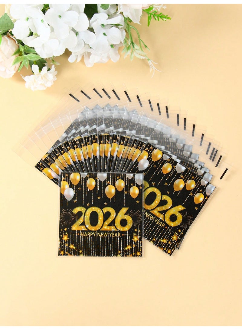 New Year 2026 Gift Bags Black & Gold Design – Happy New Year Candy & Treat Bags – 50 Pieces - 2026 New Year Gift Bags - Image 1