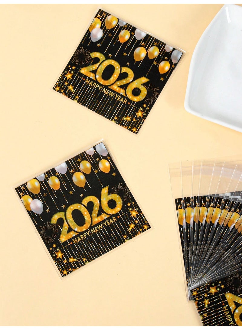 New Year 2026 Gift Bags Black & Gold Design – Happy New Year Candy & Treat Bags – 50 Pieces - 2026 New Year Gift Bags - Image 2