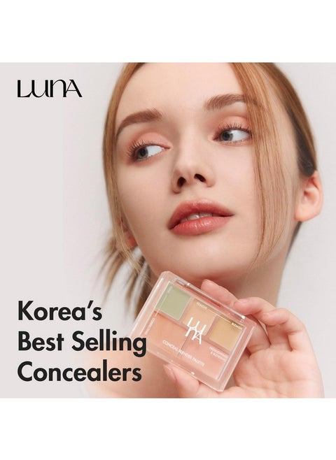 Luna Conceal Blender Palette 5-In-1 Color Correcting And Concealing Makeup With Beige, Green, Vanila, Medium Peach And Pure Bright Buildable Coverage For Redness, Dark Circles And Blemishes