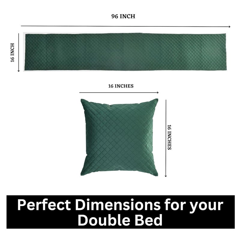 MONISTIC Home 200TC Quilted Velvet Bed Runner Scarf with Matching Cushion Covers/Bed Linen Scarf/Decorative Set for Bedrooms/Hotel Rooms/Guest Rooms. (Green) - Image 4