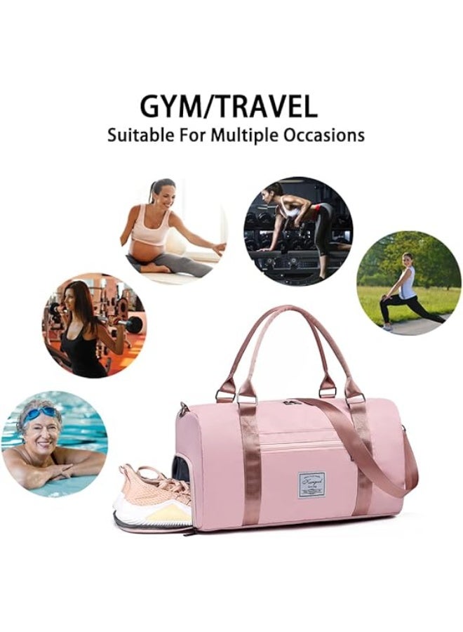 حقيبة سفر رياضية، حقيبة كتف رياضية، حقيبة سفر للعطلات، حقيبة سفر للنساء (وردي) - Image 3