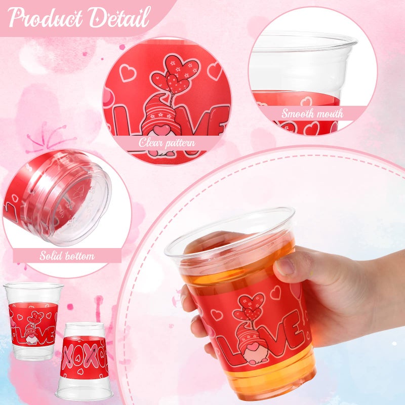 Meanplan أكواب بلاستيكية للاحتفال بعيد الحب 100 قطعة سعة 12 أونصة أكواب عيد الحب القابلة للتصرف أكواب قلب وردي لعيد الحب مستلزمات حفلات عيد الحب للمشروبات الكحولية والقهوة المثلجة والعصير (أسلوب الحب) - Image 3
