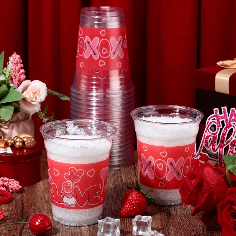 Meanplan أكواب بلاستيكية للاحتفال بعيد الحب 100 قطعة سعة 12 أونصة أكواب عيد الحب القابلة للتصرف أكواب قلب وردي لعيد الحب مستلزمات حفلات عيد الحب للمشروبات الكحولية والقهوة المثلجة والعصير (أسلوب الحب) - Image 4