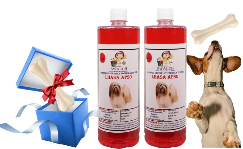 swacch Shampoo | Puppy Safe Shampoo | Lhasa Apso Dog Shampoo (1 Litre) (Pack of 2) Jasmine + Medium White Bone | Dog Chew Bones | Teething chew Toy | Dental Teething |Combo Pack - Image 1